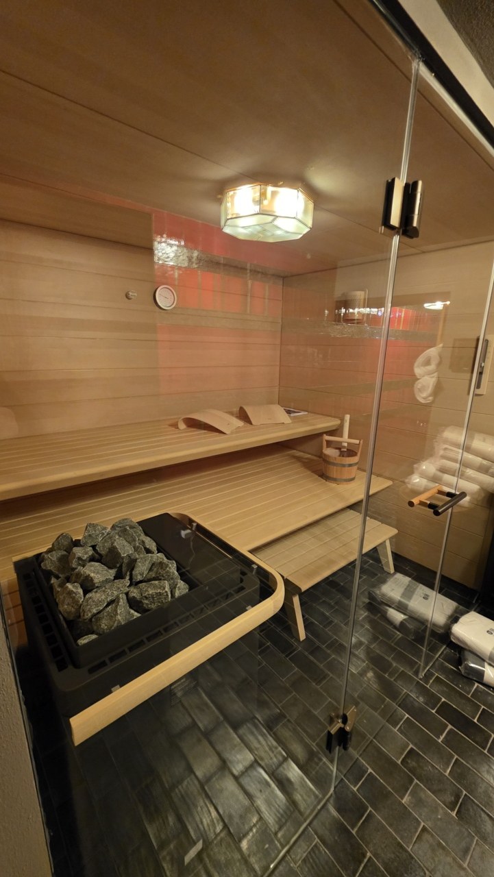 The glass-fronted KLAFS sauna at Vallico Academy