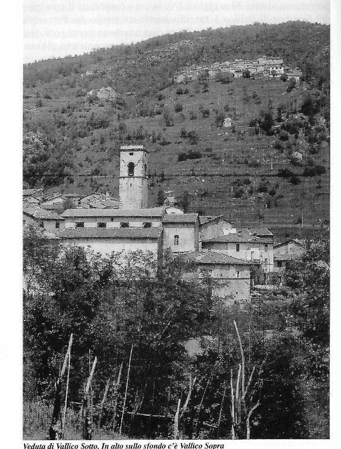 Historic black and white view of Vallico Sotto